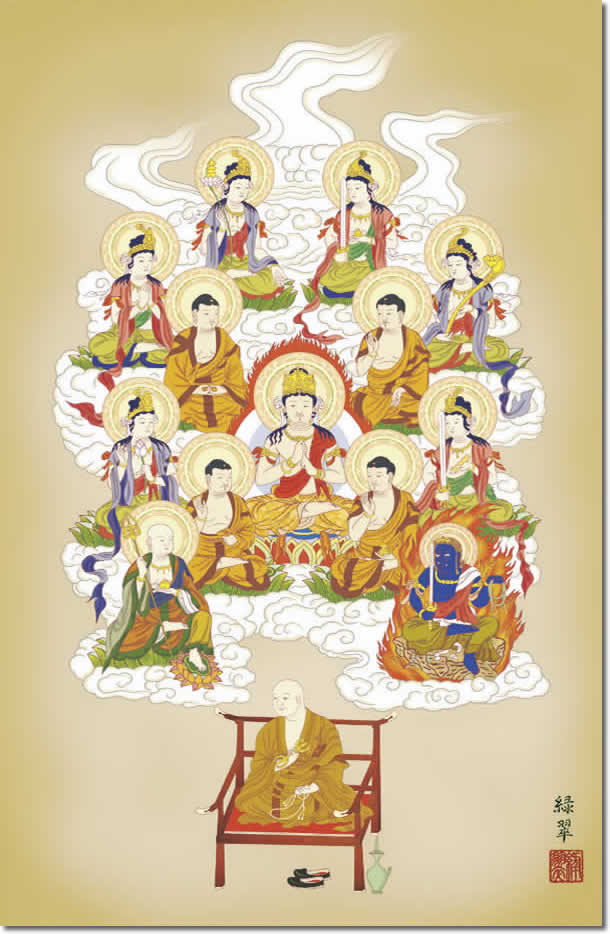 掛け軸-真言十三佛／香山緑翠【4尺サイズ・桐箱】（尺五・風鎮付き