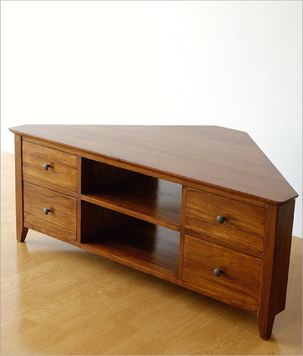 楽天市場】チーク無垢材 コーナーテレビ台 木製 総無垢材 角置き