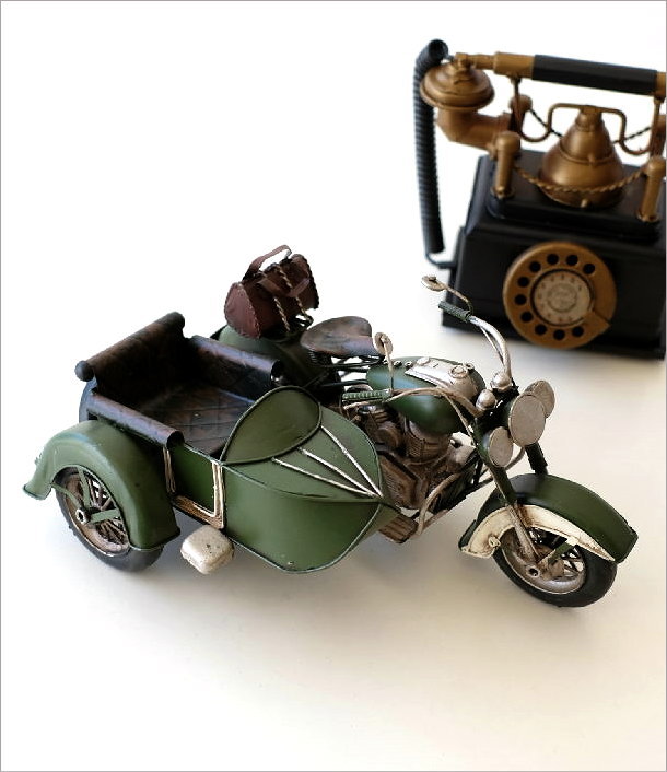 ヴィンテージ ブリキ板模型オートバイ サイドカー付き 【公式通販】