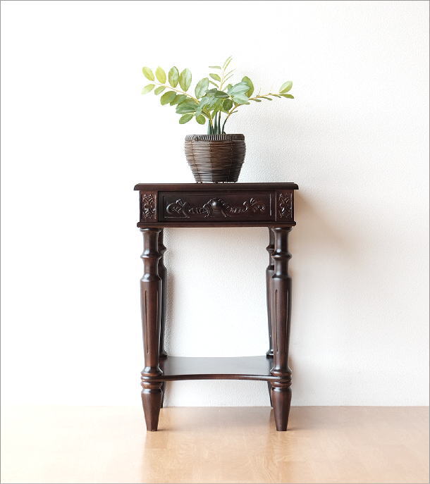 楽天市場】アンティーク風サイドテーブル 花台 電話台 木製 引き出し