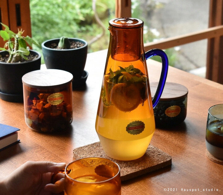 ガラス ピッチャー 耐熱ガラス レトロ｜ツートンガラスカラフェ