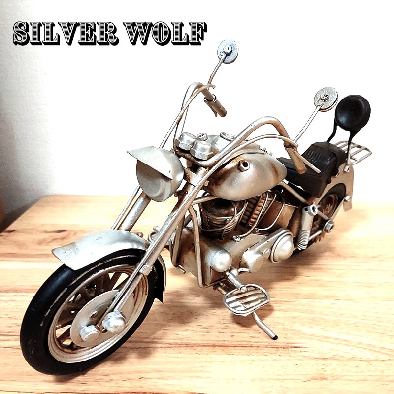 楽天市場】ビンテージ モーターサイクル バイク シルバーウルフ 置物