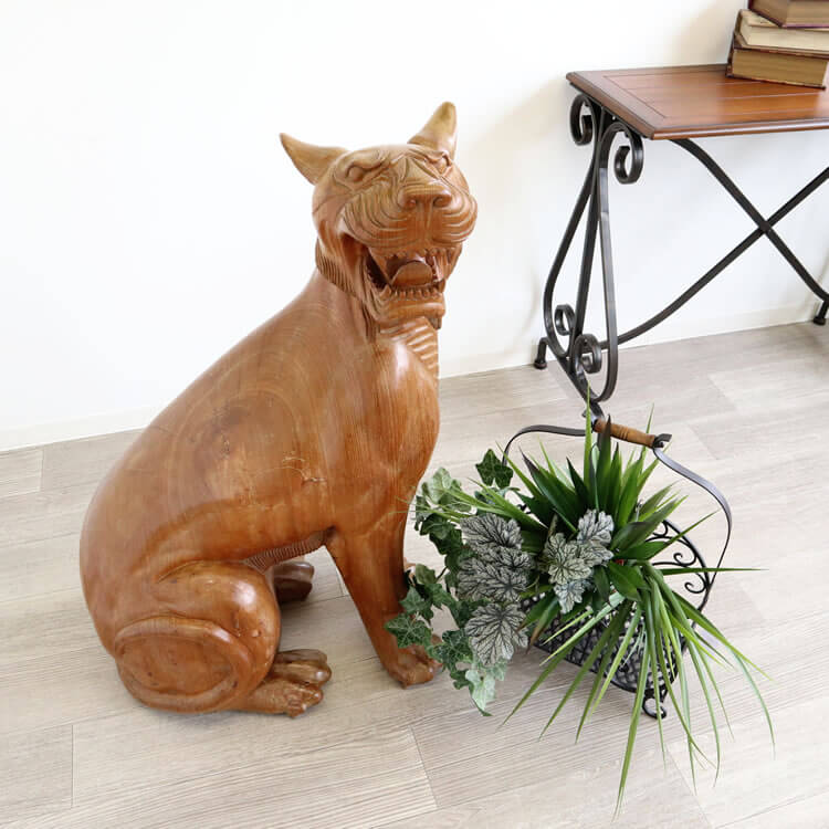 楽天市場】置物 トラ 大きい 木彫り オブジェ 動物 ディスプレイ