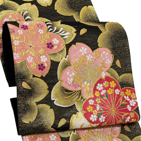 サ*コ様 ラスト☆現品☆Sピンク地にちりめん風桜柄の着物に本物黒地に