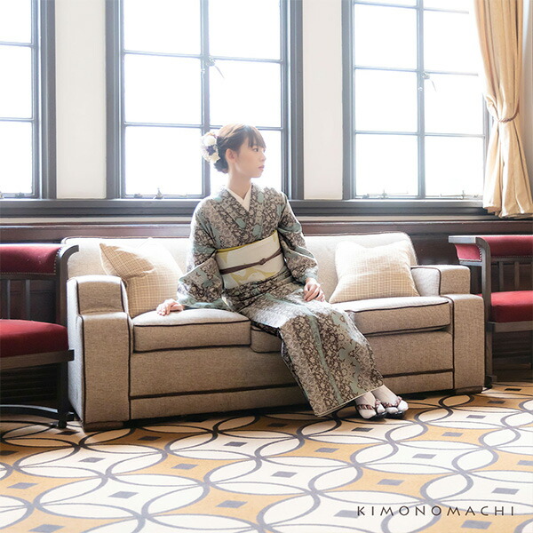 楽天市場】洗える着物 セット 「袷着物：縞更紗水色＋京袋帯：日向の白