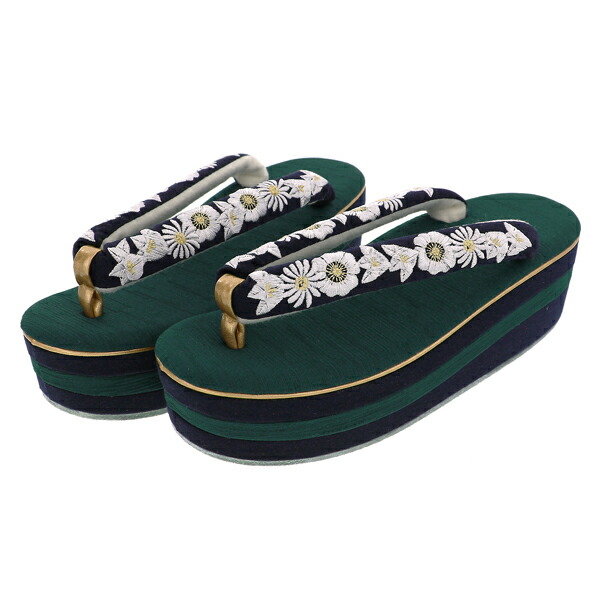 振袖草履バッグセット 「橘菊刺繍草履バッグセット 紺グリーン」 F