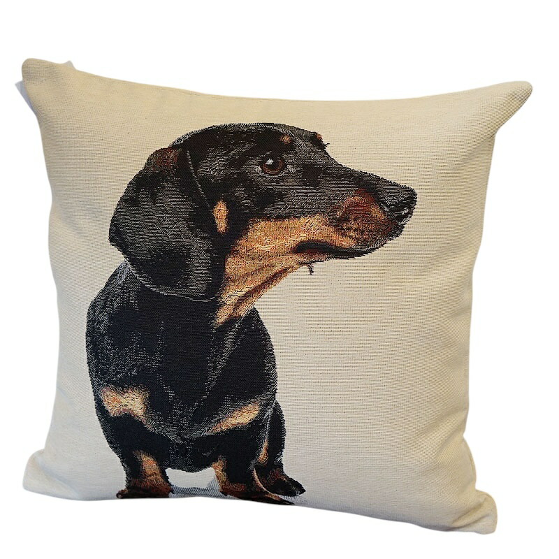 アンティークニードルポイント プチポワン犬と薔薇 色糸タッセル付