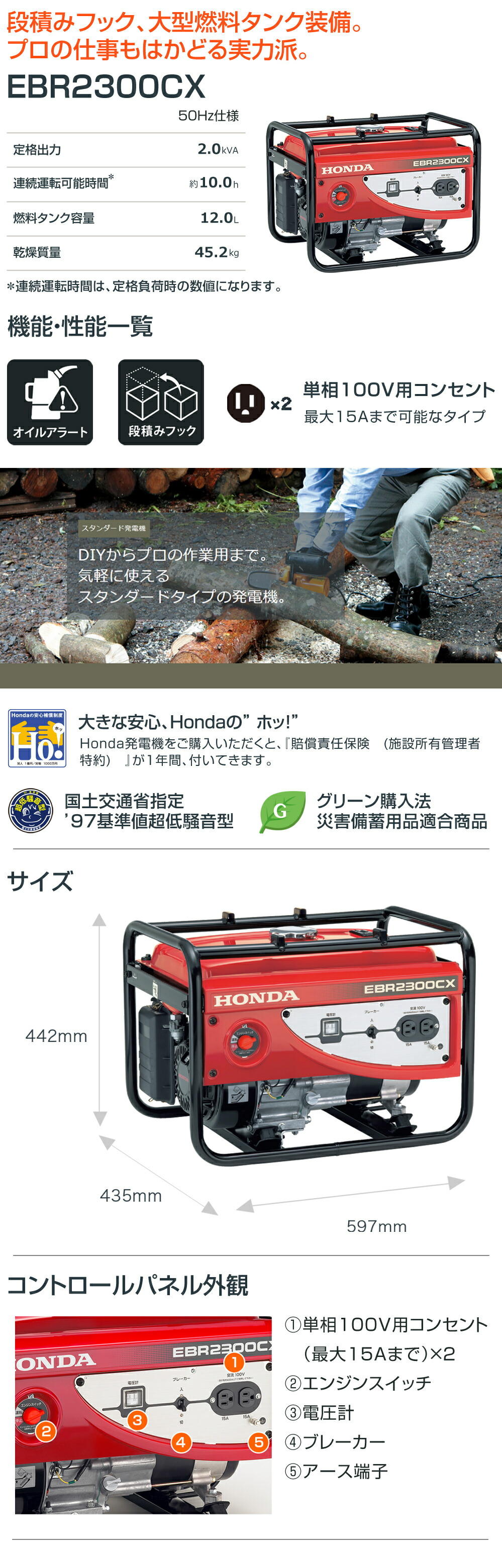 楽天市場】ホンダ スタンダード 発電機 50Hz EBR2300CX-JK1 【発電機