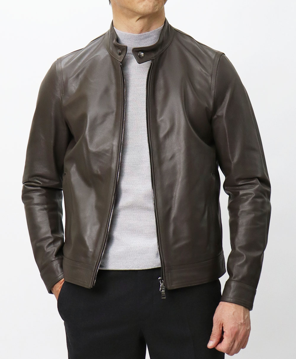 EMMETI ファッション ダークブラウン シングルライダースジャケット 美