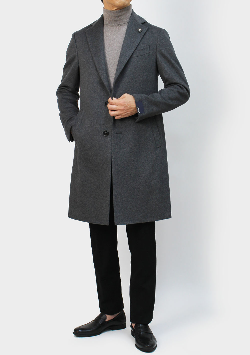 グレー チェスターコート 3つボタン