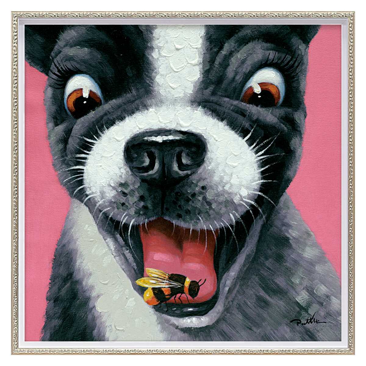 アートポスター 額付 動物画 オイル ペイント アート ドッグペイン