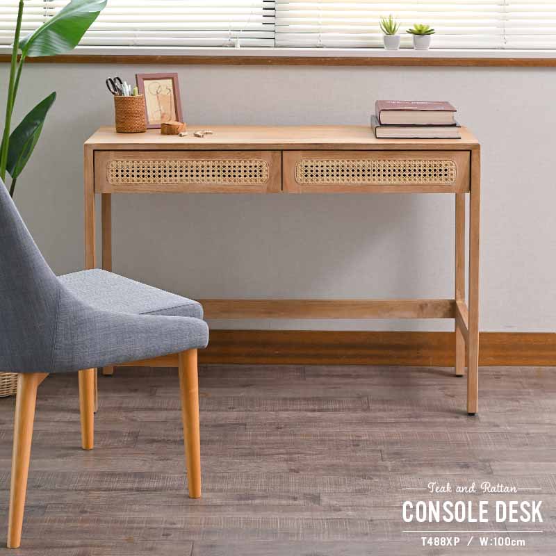 楽天市場】アジアン家具 パソコンデスク 幅100cm ラタン チーク材 無垢
