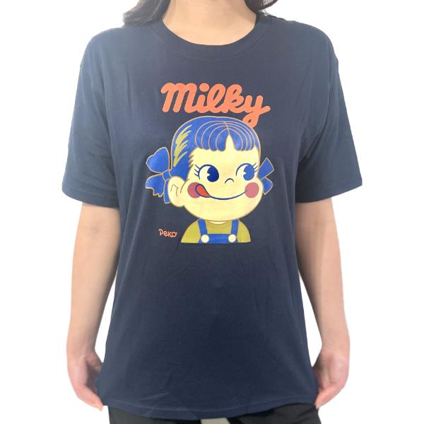 ペコちゃん＆ポコちゃん PEKO ユニセックス半袖Tシャツ ネイビー