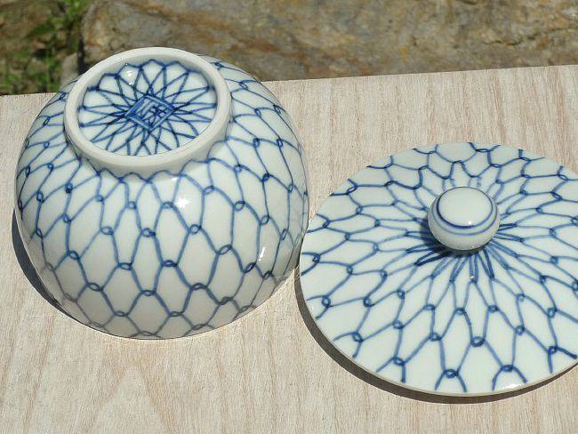 染付網目蓋付汲出碗 芳山 - 京焼清水焼 松韻堂