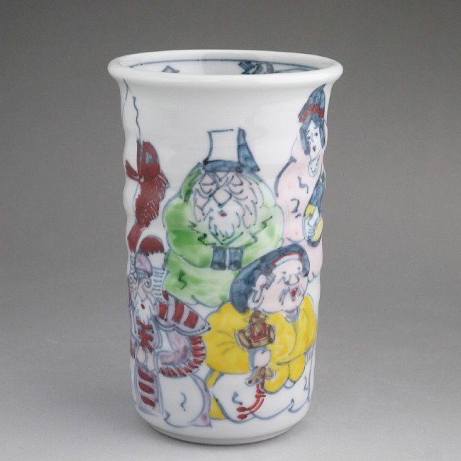 清水焼 酒器 七福神絵｜染付七福神汲出碗揃え 六斎 幸之介 -