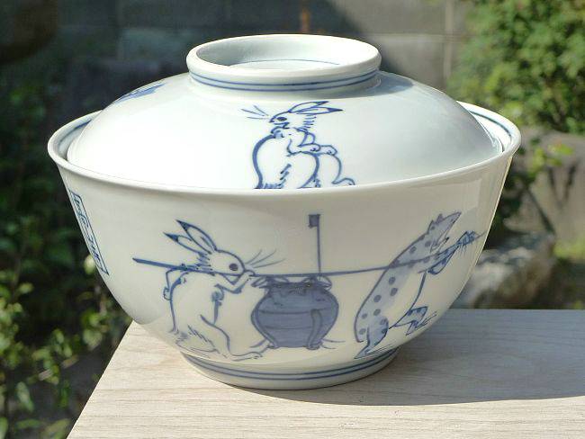 鳥獣戯画蓋付丼 A柄 小のサイズ - 京焼清水焼 松韻堂