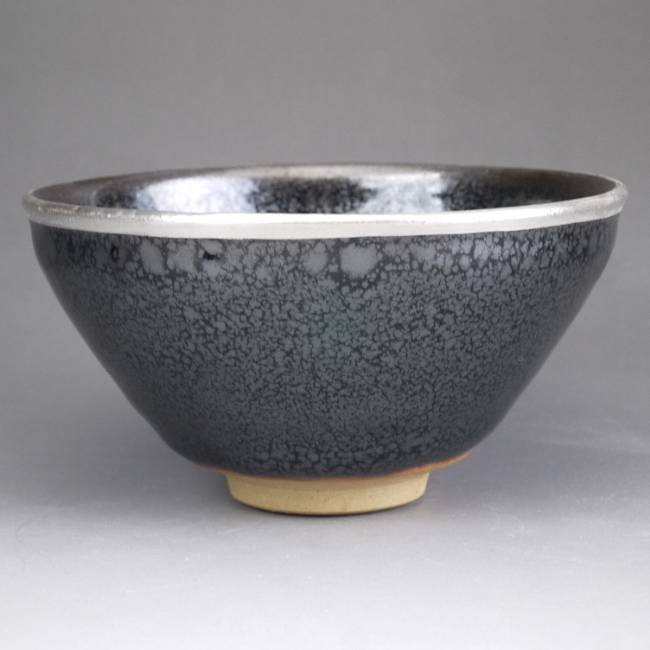 油滴天目茶碗 覆輪銀塗仕上げ 桶谷定一 - 京焼清水焼 松韻堂
