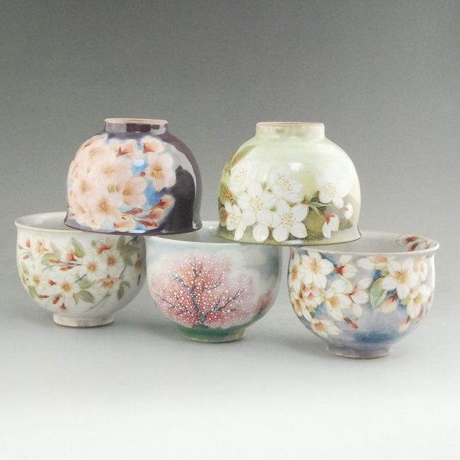 幽玄桜お茶呑茶碗揃え 陶あん - 京焼清水焼 松韻堂