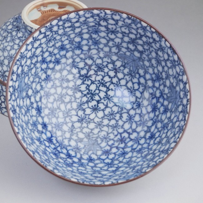 染付雲錦詰夫婦茶碗 胴紐 孝峰 - 京焼清水焼 松韻堂