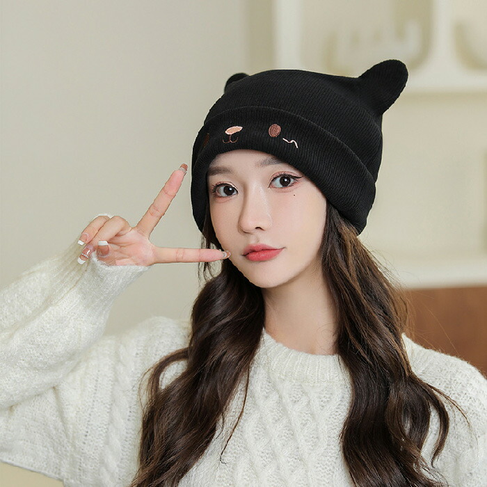 soduk 】flat knit cap black 猫耳ビーニー soduk（スドーク）の「flat