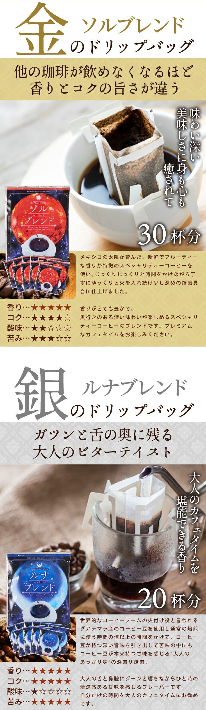 プレミアムな金と銀のドリップバッグ 飲み比べ50杯分福袋│澤井珈琲