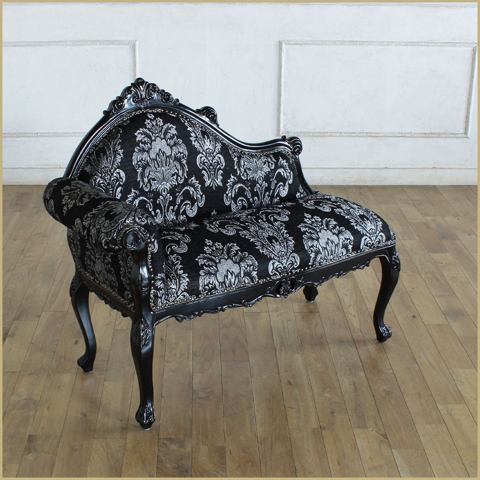 ロココ調 カウチ ベンチソファ 幅104cm SSサイズ ブラックフレーム