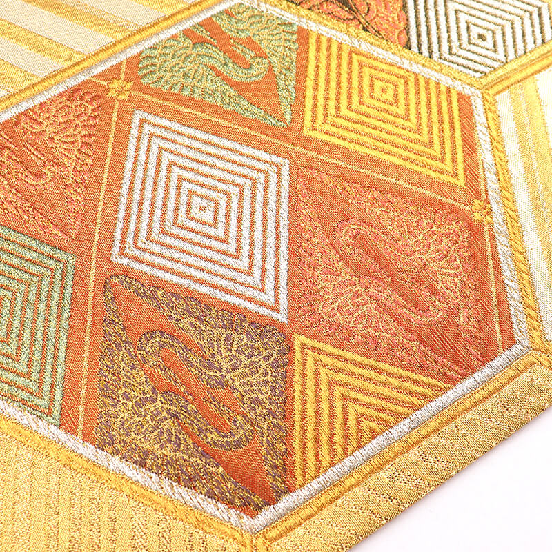 中古】 袋帯 礼装用 正絹 六通柄 金 亀甲 向い鶴 菱 長さ425cm 幅31cm