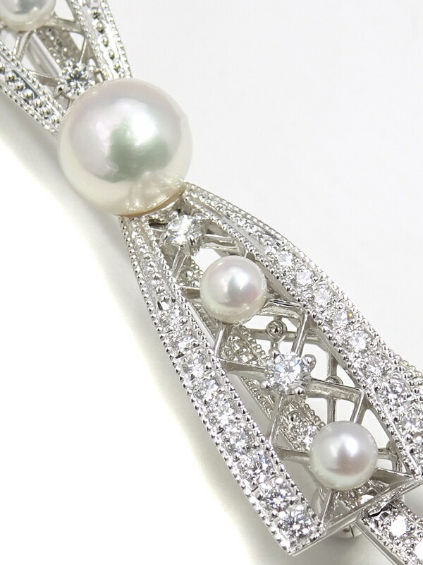 MIKIMOTO】【仕上済】 ミキモト『K18WG リボンモチーフ ブローチ