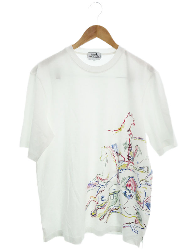 HERMES ホワイト Tシャツ 馬と騎手デザイン
