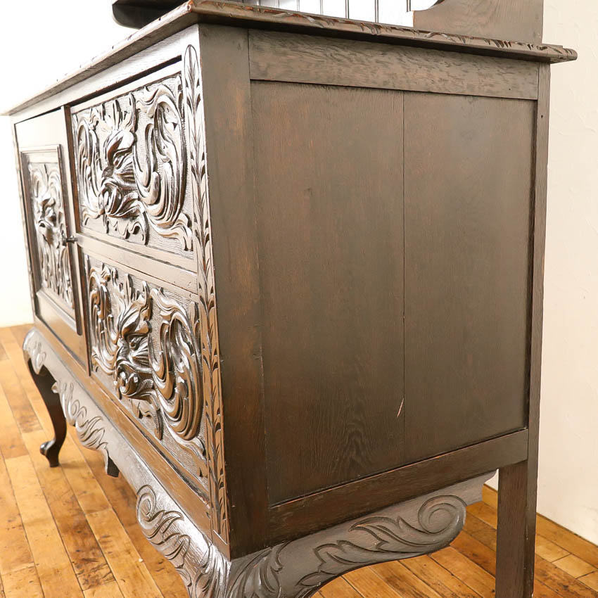 イギリスアンティーク カップボード 食器棚 飾り棚 オーク材 v_59055