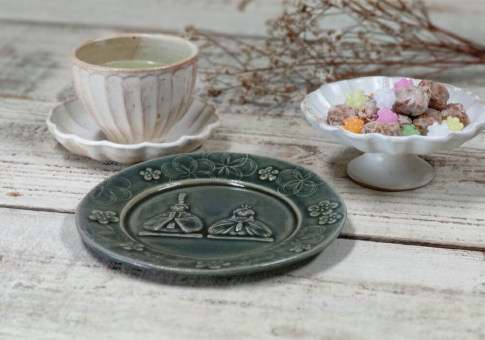 益子焼 ひなまつりのお皿 オーシャン 【スタンド付き】 わかさま陶芸
