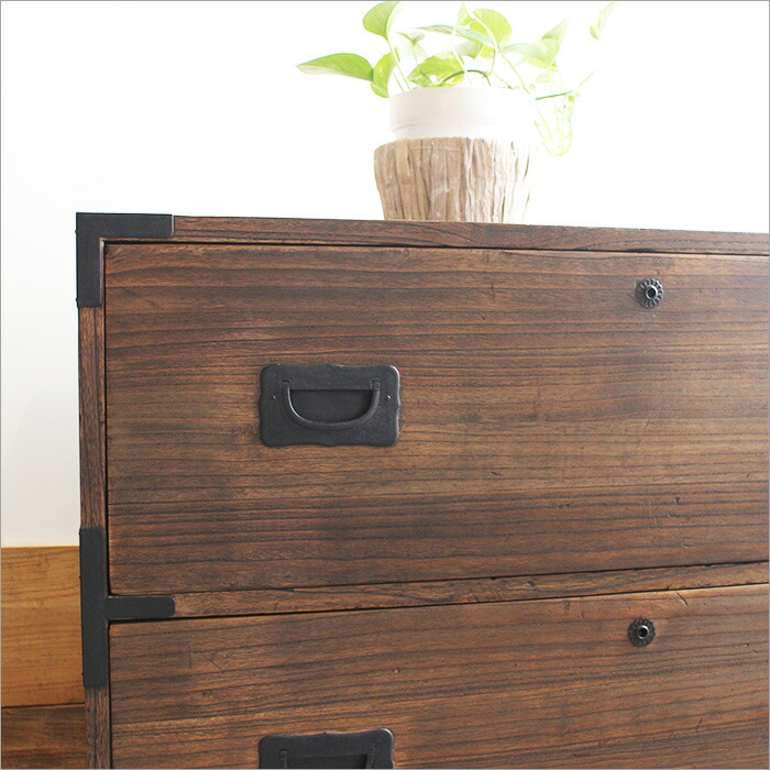 味のある木製の引き出し2段 チェスト 桐箪笥 味のある木製の