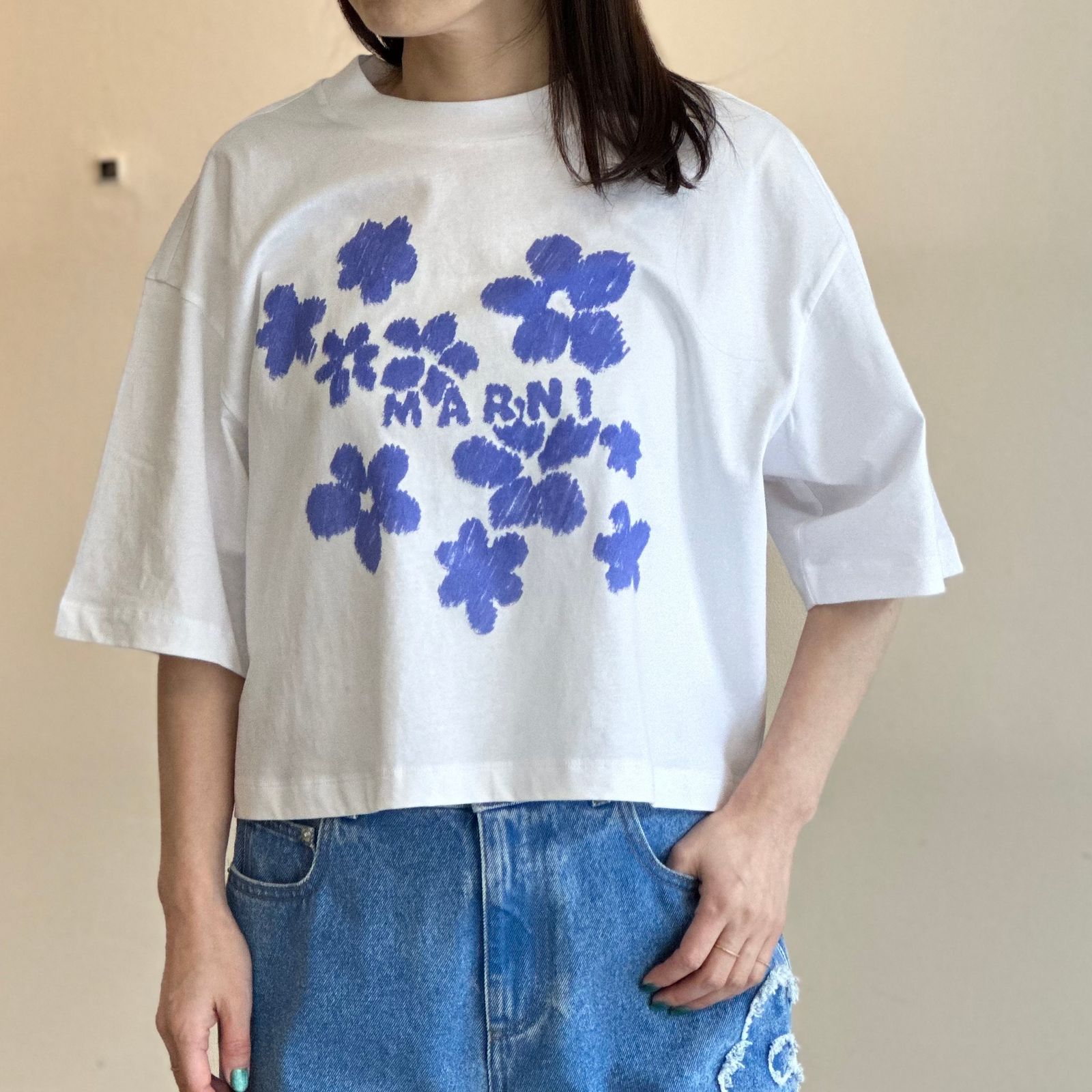 MARNI - クロップド フラワープリントTシャツ / ホワイト / 25SS new