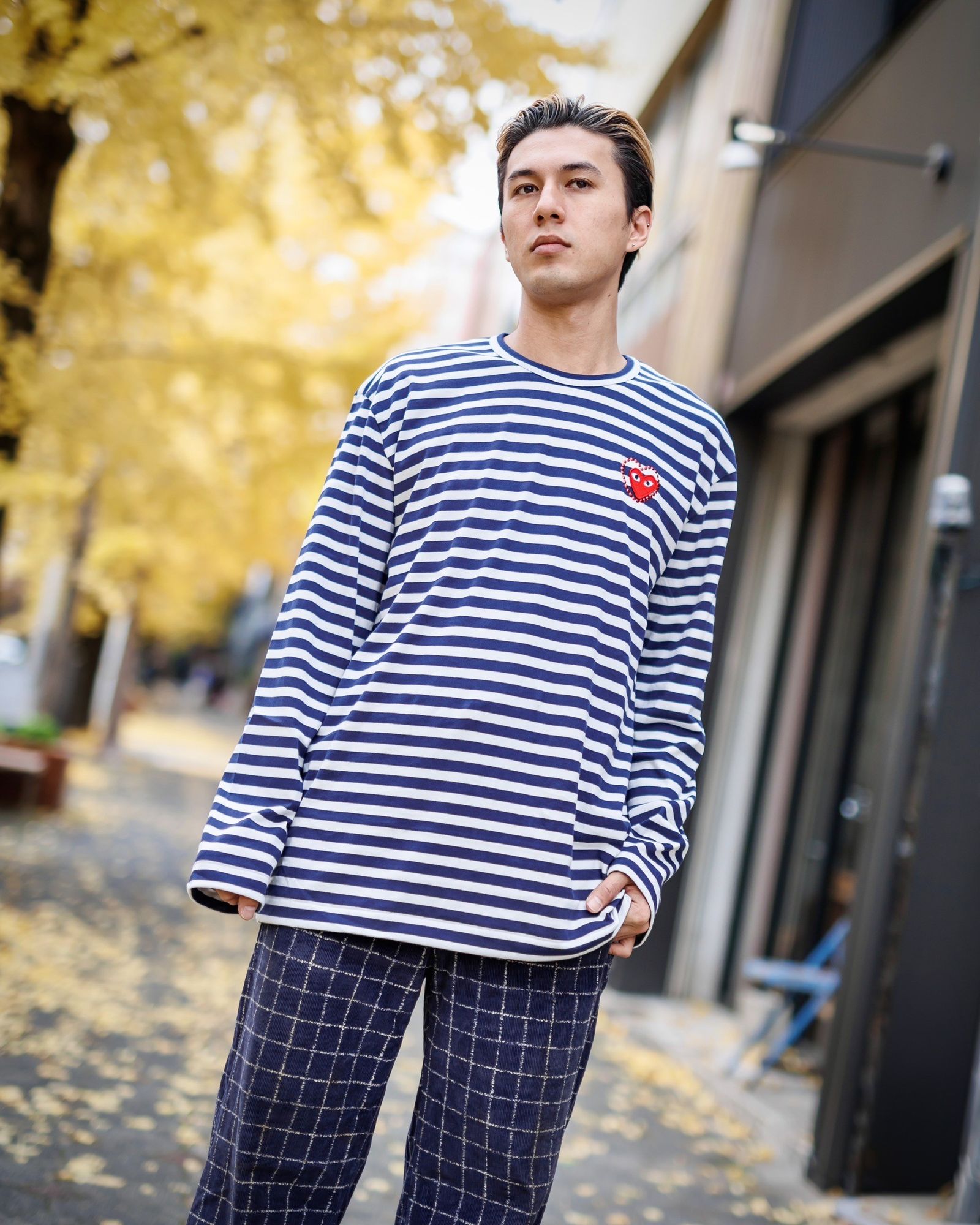 PLAY COMME des GARCONS ラインストーン Tシャツ PLAY L/S Navy Stripe