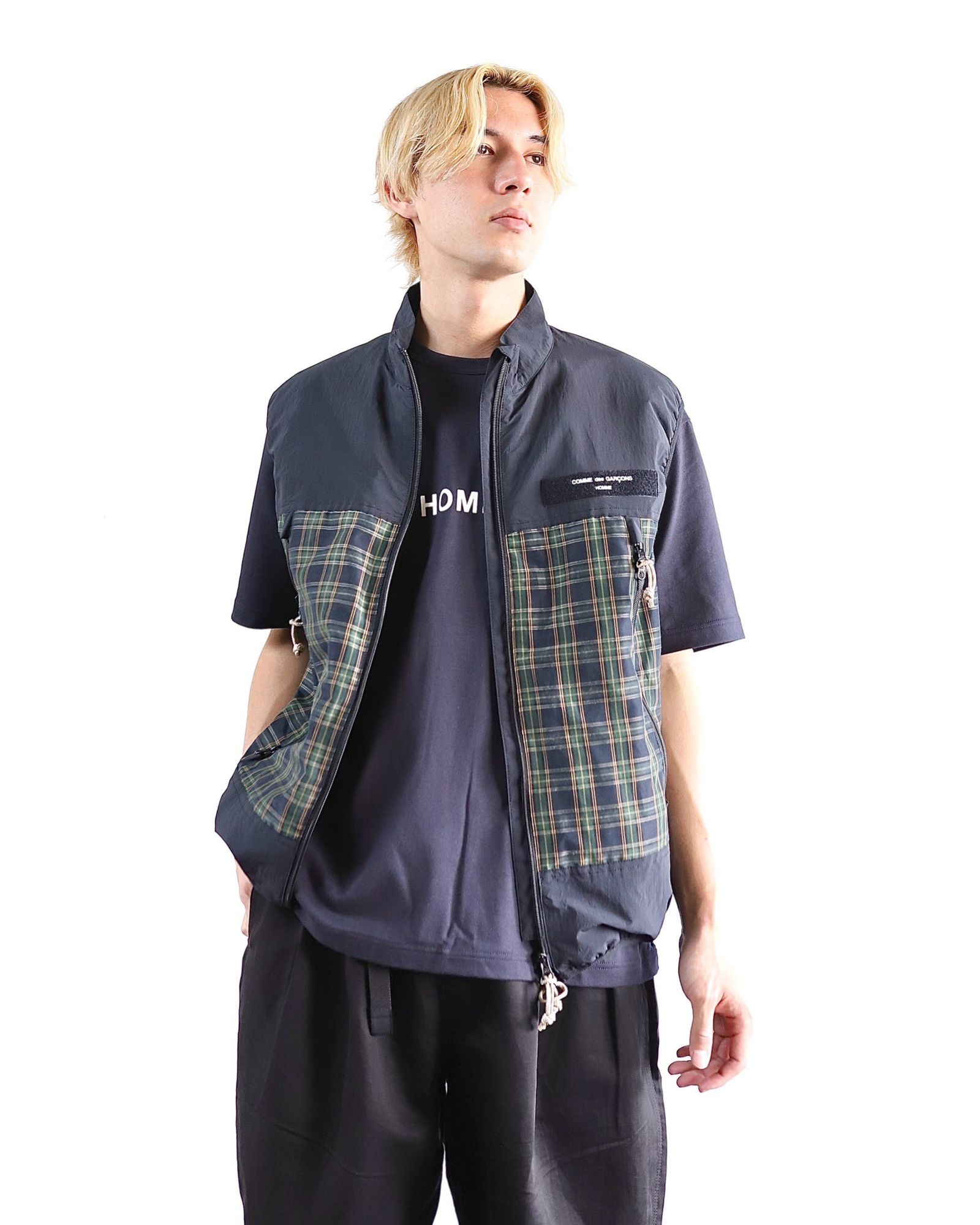 コムデギャルソンオム 24SS チェックジップアップベスト style 2024.4