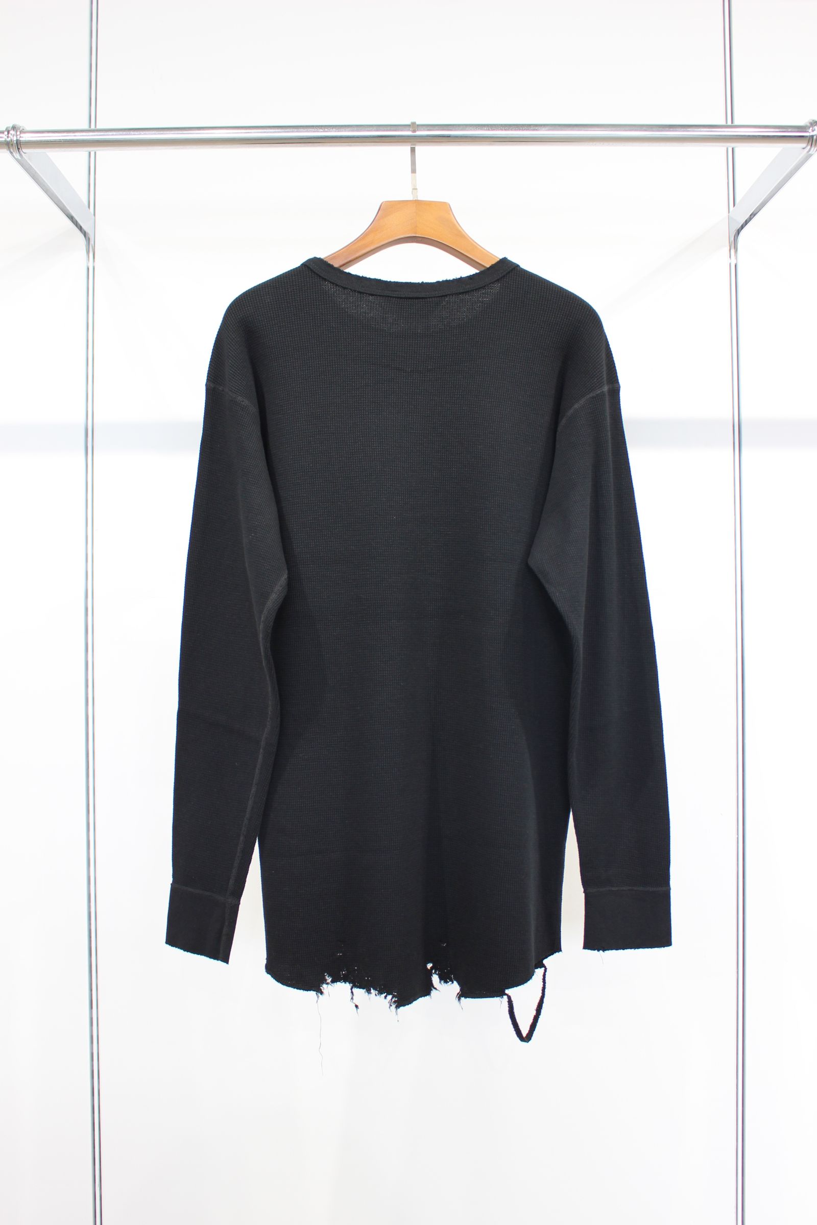 ANCELLM - DAMAGE WAFFLE CREW LS T-SHIRT/BLACK | NapsNote