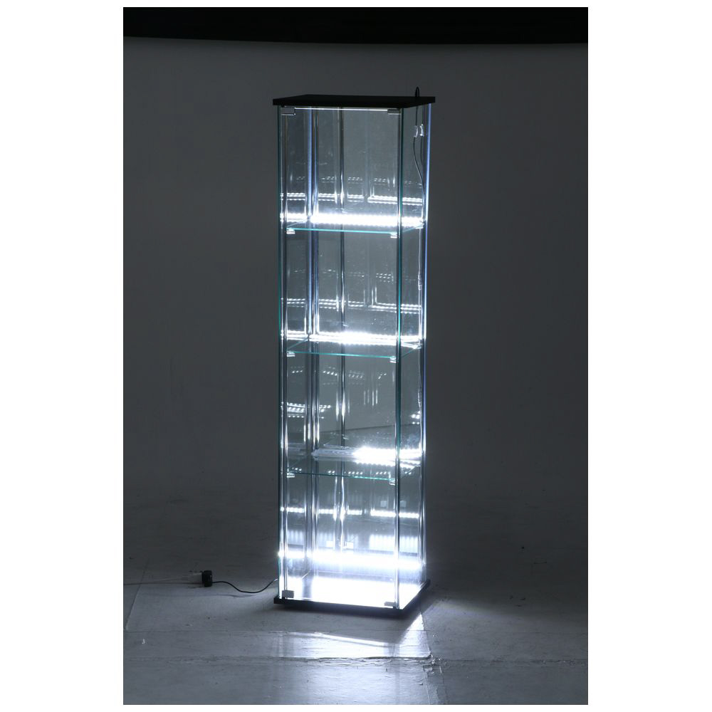 ガラスコレクションケース 4段 高さ162cm LED（背面ミラー付き