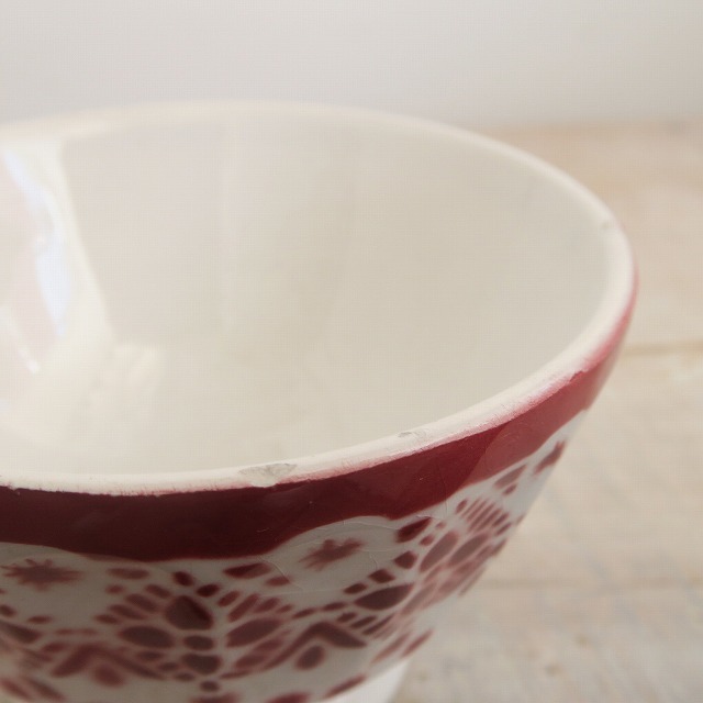 アンティークカフェオレボウル ワインレッド モロッコ レース AMANDINOISE