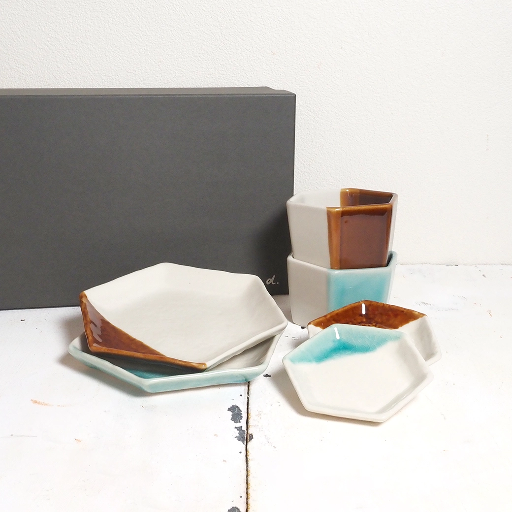 六角豆皿 + マルチカップ + 取皿セット / nostalgic / ギフトボックス