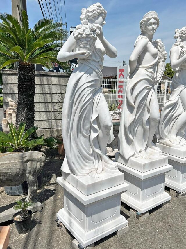 天然大理石彫刻 花かごを持つヴィーナス（春）｜女性像・ヴィーナス像