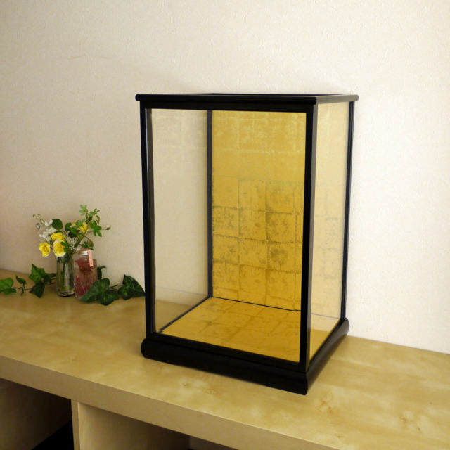 11号,12号用 国産 最高級人形ケース 黒塗前扉 前ガラス面取 市松人形