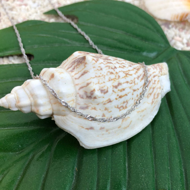 14K ホワイトゴールドチェーン 40cm シンガポール チェーン ねじれタイプ