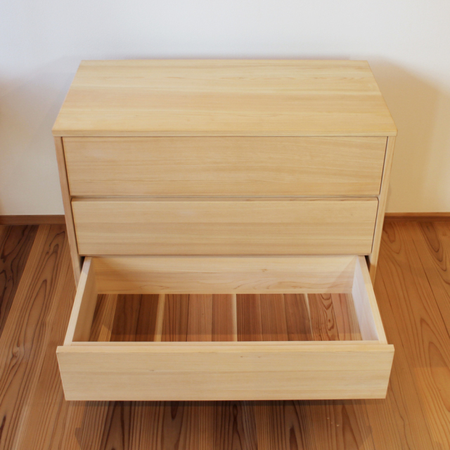 チェスト 3段 引出し収納 木製 ヒノキ 無垢 リビングチェスト
