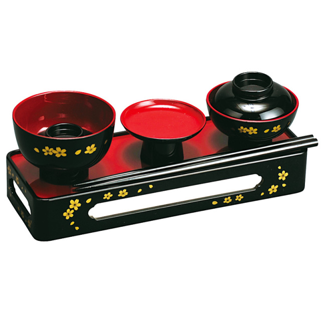 PC製略式仏膳 黒内朱 蒔絵 桜