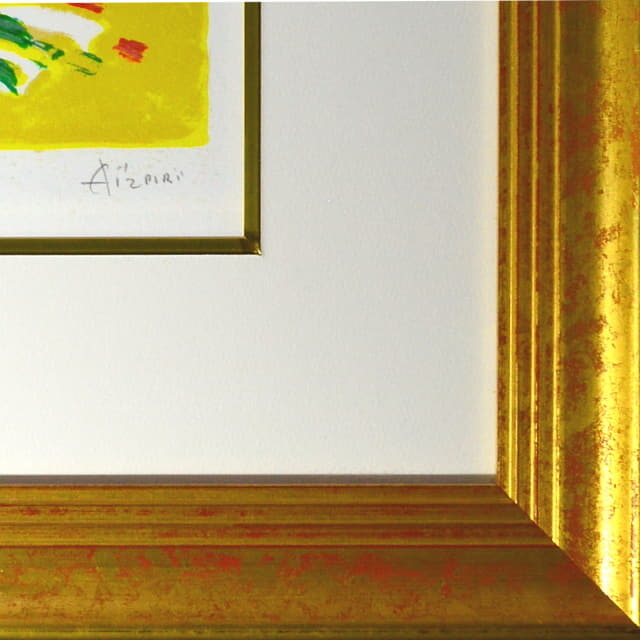 ポール・アイズピリ「青い背景の赤いバラ」リトグラフ 直筆サイン入り