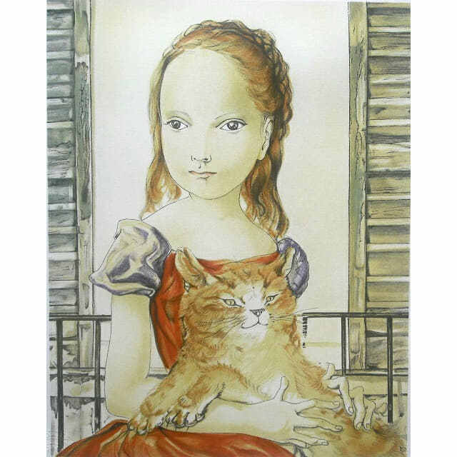 藤田嗣治レオナールドフジタ 喫煙する自画像のリトグラフ