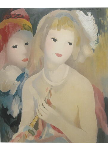 マリーローランサン 茶色い髪の少女 小さな絵画 エッチング 額縁つき