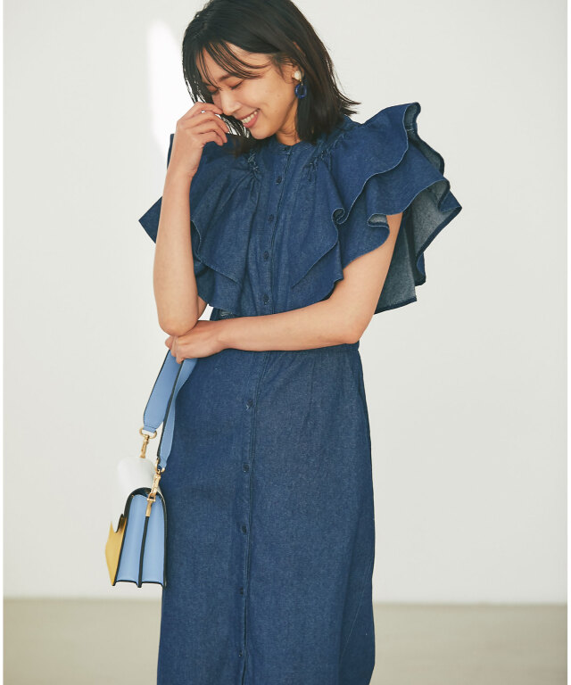 袖フリルワンピース ☆完売品☆ DENIM ROSE ワッペンデニムフリル