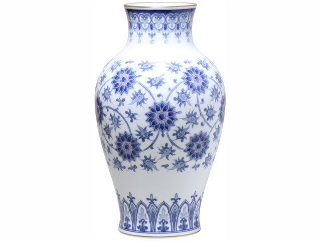 手描き】呉須唐草 36cm花器