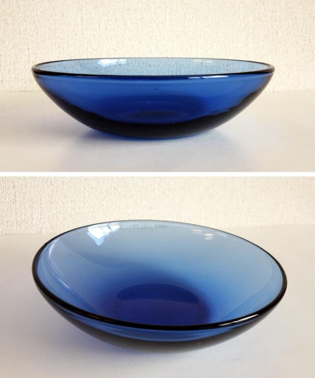 北欧ヴィンテージ青ガラス深皿15cm｜アンバーデザイン